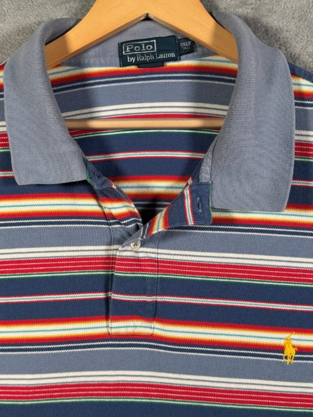 Polo Ralph Lauren Shirt Mens 3XLT 3XL Tall Blue Striped Short Sleeve Vintage
